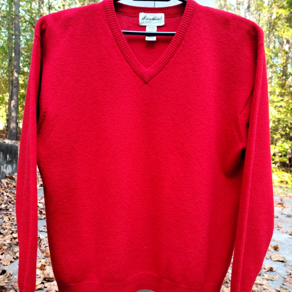 Eddie Bauer Wool Pullover Sweater V-Neck Collar Men’s Large